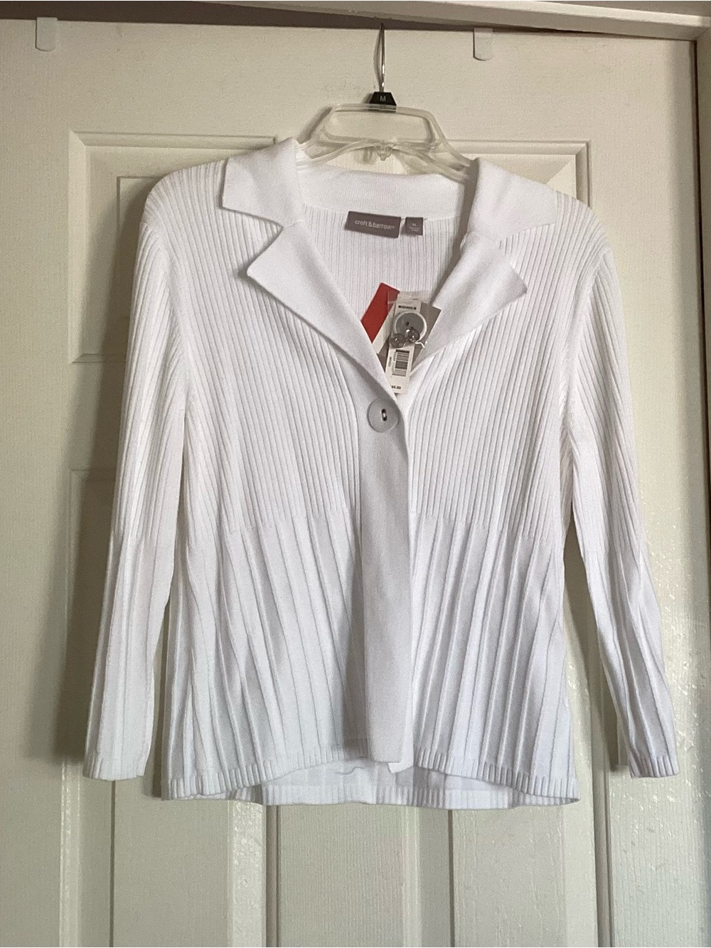 croft & barrow White Ribbed Pleat-Front Single-Button Cardigan